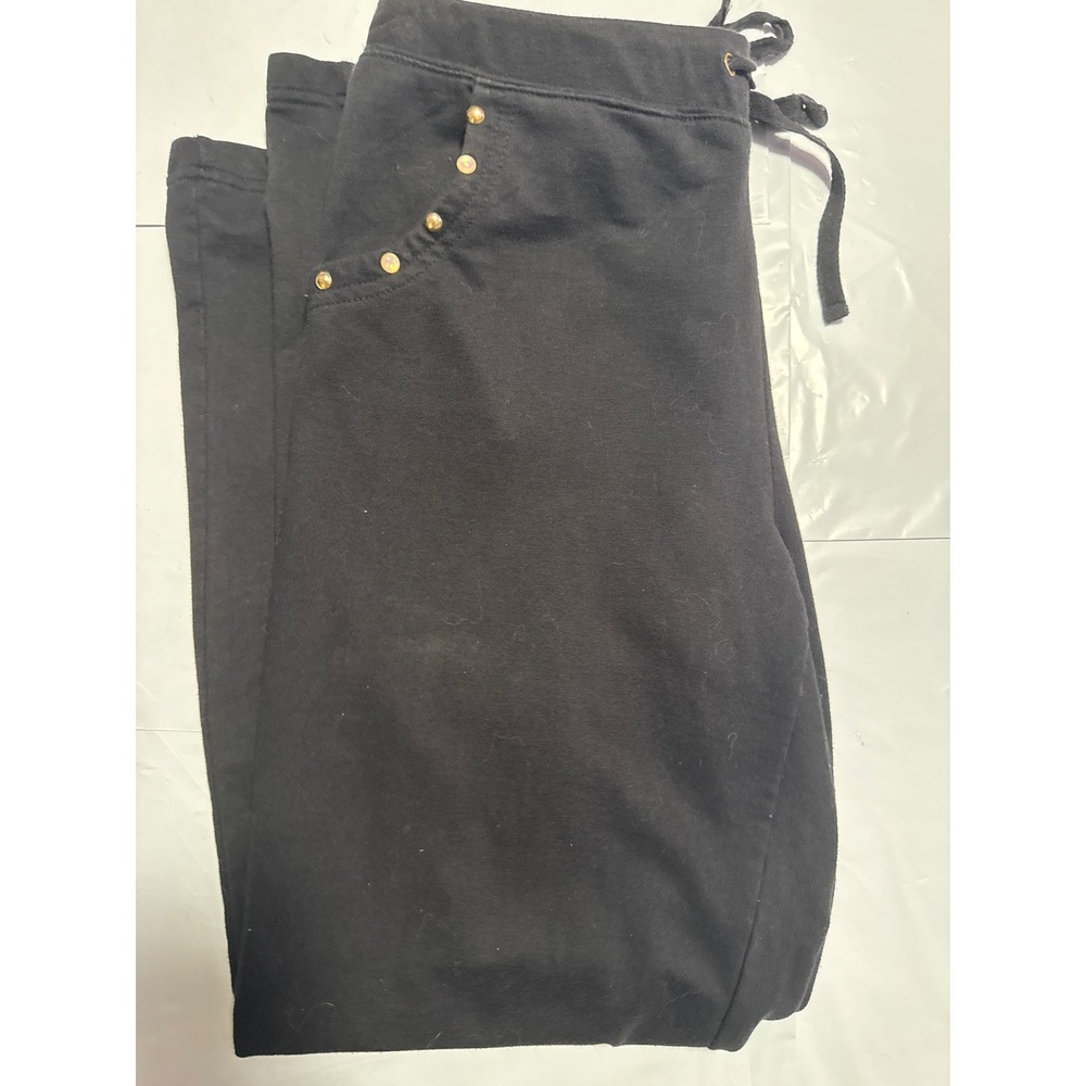 Ongue Casuals Womens Black‎ Drawstring Jogger Pants Studded Pockets Size S